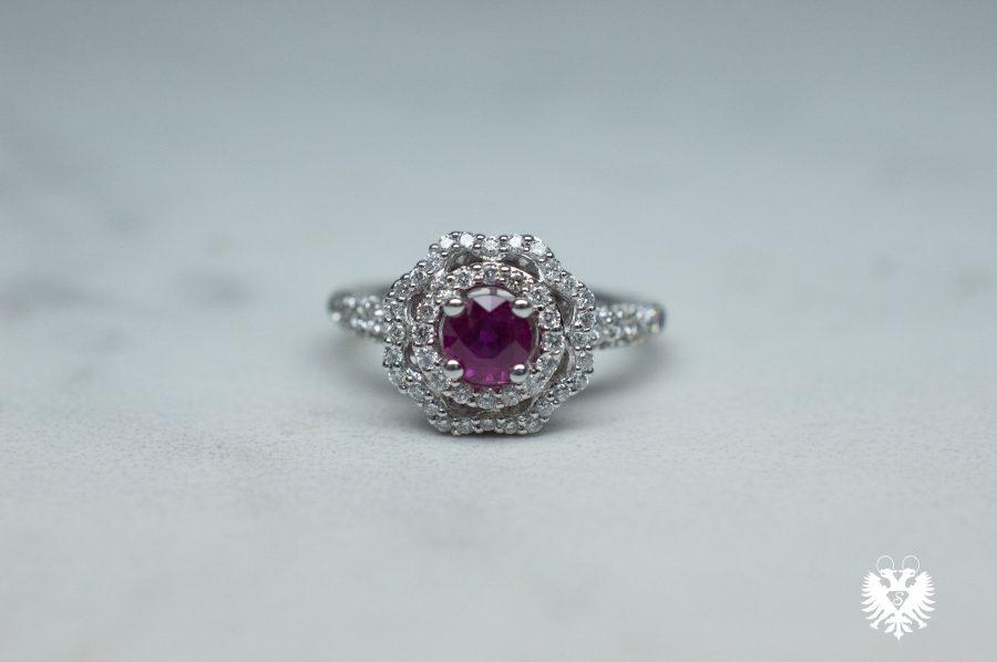 Shelton Jewelers Ruby Double Halo Ring