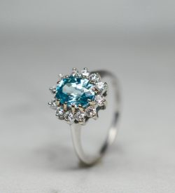 Shelton Jewelers Small Floral Halo London Blue Ring